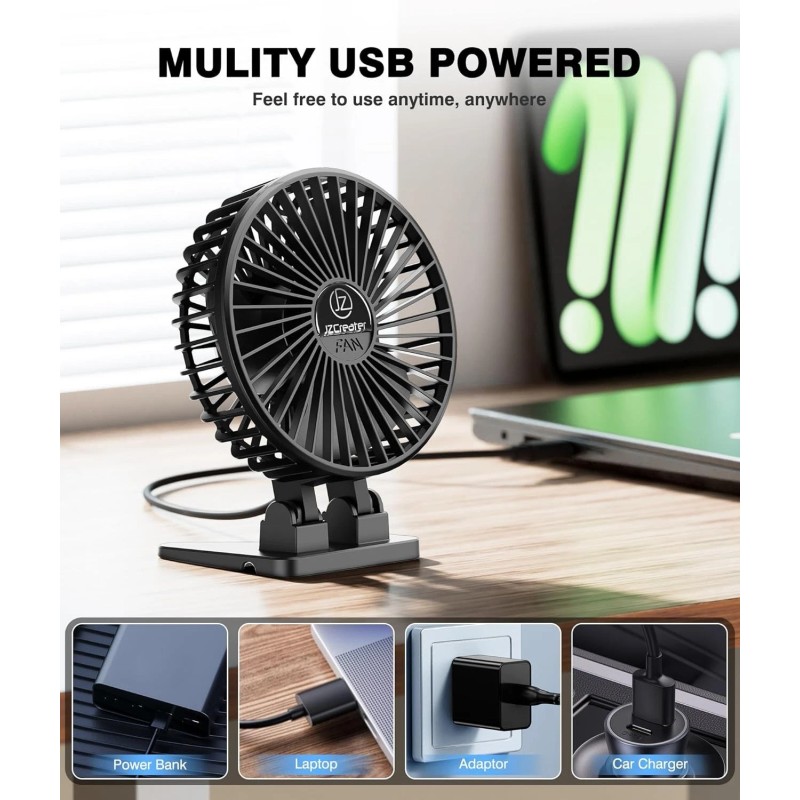 USB Desk Fan, Mini Portable, 3 Speeds Desktop Table Cooling,