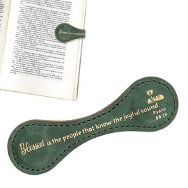 Estivaux Leather Magnetic Bookmarks for Women Men, Christ Psalm Vintage Bookmark Motivational Text Book Marker Clip Peacock Green Leather Bookmark Charm for Book Lover Readers