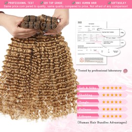 Troskamar Honey Blonde Deep Wave Bundles Human Hair Color #27 Curly Human Hair Bundle 12A Colored Blonde Wet and Wavy Bundles for Black Women 20 22 24 Inch