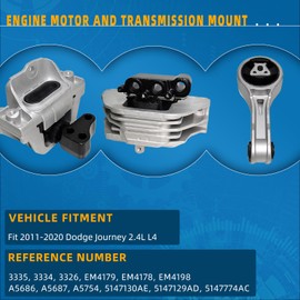 Cheyia Engine Motor & Transmission Mount Kit Compatible with 2011-2020 Dodge Journey 2.4L, Automatic Transmission, OE Replace# 5147129AD, 5147130AE, 5147774AC, A5686, A5687, A5754