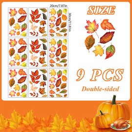 MORAINJAY 9 Sheets Autumn Maple Leaf Window Stickers, Double-Sided Fall Maple Leaf Decals, Thanksgiving Glass Clings for Festive Autumn Decorations and Thanksgiving Party Window Accents