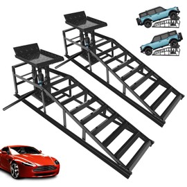 EASYBERG 2pcs Hydraulic Car Ramps, 3T 6600LBS Low Profile Car Lift Service Vehicle Ramps for Oil Changes, Car Ramps with Support Jack for Auto Vehicle Maintenance and Repair Black