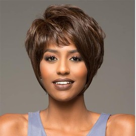 OYSRONG New Women Handsome Short Brown Straight Synthetic Fiber Heat Resistant Wig