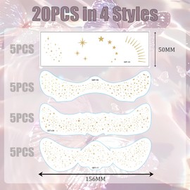 20PCS Glitter Freckles Face Tattoo - 4 Styles Gold Freckles Temporary Face Tattoos - Multichrome Holographic Sparkle Face glitter Speckle Patches - Glitter face Stickers for Women Festival Accessories