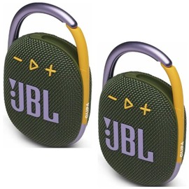 JBL 2 Pack Clip 4 Waterproof Wireless Audio Bluetooth Speaker Bundle (Green)