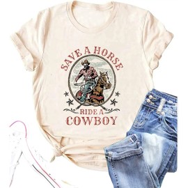 Long Live Cowgirls Sleeveless Women's Western Vintage Graphic Tees Funny Letter Print Country Music Cotton T-ShirtColor: Beige-3, Size: Xl
