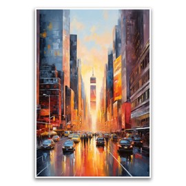 Neon Sunset City Street Poster - Beautiful Colorful Oil Painting Style Poster - 12 x 18 Inch Unframed Poster - Premium Poster On 100lb Gloss Paper - Printed In The USA FHJP0619
