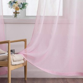 MIULEE Set of 2 Transparent Curtains, Colour Gradient, Voile Sheer Curtains with Eyelets, Decorative Window Curtain for Bedroom and Living Room, 245 cm x 140 cm (H x W), White & Pink