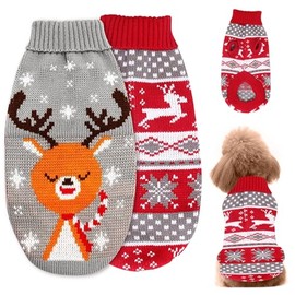Pack of 2 Christmas Cat Dog Jumper, Christmas Dog Jumper, Pet Christmas Jumper, Cat Dog Christmas Costume, Christmas Pattern Knitwear for Cats, Small Dogs (XL)