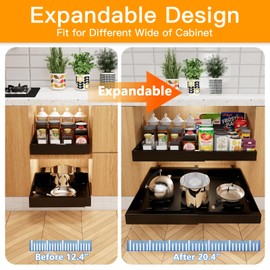 WIMEORS 2Pack Expandable Pull Out Cabinet Organizer Adhesive,21" Deep Slide Out Drawer for Kitchen Cabinets,Cabinet Pull Out Shelves For Kitchen Pantry Organization Adjustable Width 12.4"-20.4"