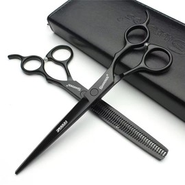 Professional Hair-Dressing Scissors and Hair Thinning Scissor Shears Set - Black - Stainless Steel J44C 5.5"/ 6" 7/7.5 inch (7 inches, 2 Pieces)