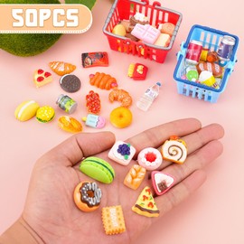 kapeiluo 50Pcs Miniature Food Drinks Bottle Soda Pop Cans, Pretend Play Mini Kitchen Game Party Accessories Toys Hamburg Cake Ice Cream for 1/12 Doll House