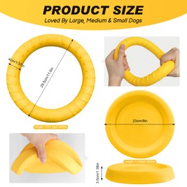 EQUNROY Frisbee Dog Toy - 9 Inch Flying Disc & 12 Inch Ring Set, Dog Frisbee for Aggressive Chewers, Durable Tough Chew Toys for Large Breeds, Water Floating Fetch Toys for Throwing/Catching (Yellow)