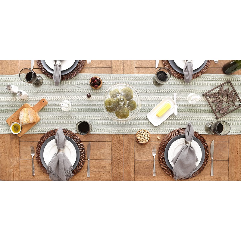 DII Farmhouse Braided Stripe Table Runner Collection, 15x108, Artichoke Green