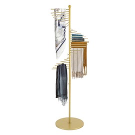 MARTEXBUY Scarf Organizer, Hijab Organizer, 30 Tiers Metal Scarf Hanger for Multiple Scarves, 67" Height Floor-standing Hijab Stand Belt Pants Hanger for Home, Commercial, Clothing Store (Gold)