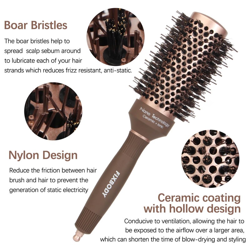 FIXBODY Hair Brush, Round Brush for Blow Drying, Curling, Styling,