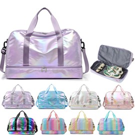 Sports Gym Bag with Shoes Compartment & Wet Pocket, Waterproof Overnight Bag Travel Bag Gymnastic Bag Dance Bag for Girl, Weekend Bag for Women(purple)