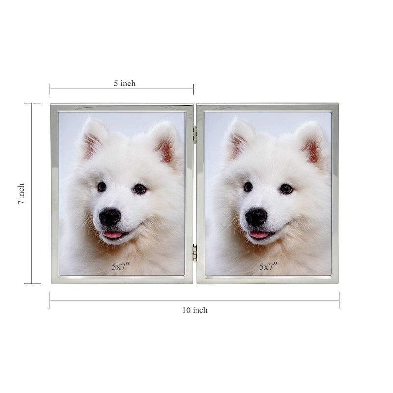 DECANIT 5x7 Picture Frame Double Hinged Silver Metal Thin Edge