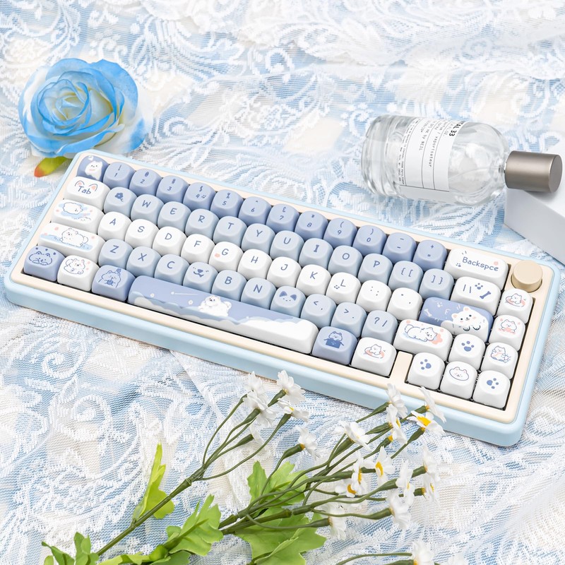 COOMICKEY Blue White MOA Profile Custom PBT Keycaps 132 Keys