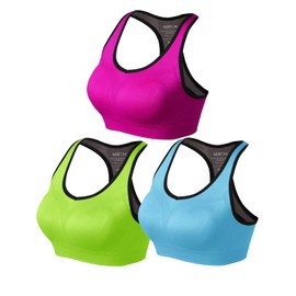 Match Racerback Sports Bras for Women – Padded Seamless Strappy Workout Tops for Yoga Gym Runing Fitness Sports Bras (1 Pack of 3(Green-Plum-Blue), Large)