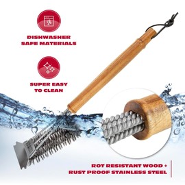 BBQ-AID All Angles BBQ Grill Brush for Outdoor Grill – Cleans All Angles, Large Wooden Handle, and Stainless Steel Bristles - BBQ Brush for Grill Cleaning – Grill Cleaner Brush Safe for BBQ and Grill