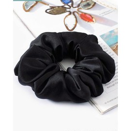 100% Silk Scrunchies for hair, HapHeara Hair Scrunchies 2 Pack, 100% Pure Mulberry Silk Hair Ties Hair Bands for Women, Girls, Thick Curly Hair No Crease Soft & Less Pulling-2*Black