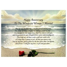 Anniversary Gift For Wife"To The Wonderful Woman I Married" Love Poem 1st 5th 10th 15th 20th 25th 30th Rose on Beach