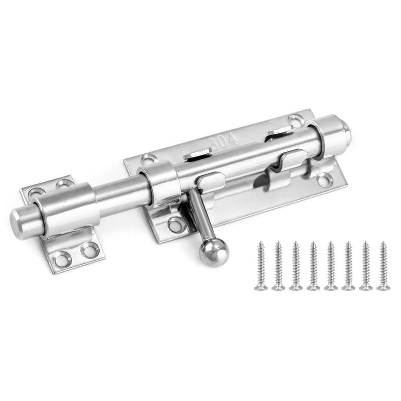 QWORK Sliding Bolt Gate Latch, 8 Pack 6.3" 304 Stainless