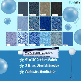 Poolzilla All-in-One Vinyl Repair Kit - Swimming Pool Liner Repair - (1) 9’’ x 10’’ Patch in Oyster, 2 fl oz Vinyl Adhesive, (1) Dauber Applicator