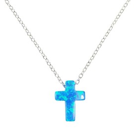 Martinuzzi Accessories Blue Opal Cross Pendant 925 Sterling Silver Necklace (20)