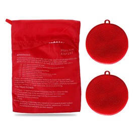 Premium Microwave Potato Bag Kit, with 2PCS Silicone Vegetable Scrubber Brush, Reusable Baked Potato Pouch and Multipurpose Silicone Dish Sponge - Perfect Dishes in Just 4 Min (Red)