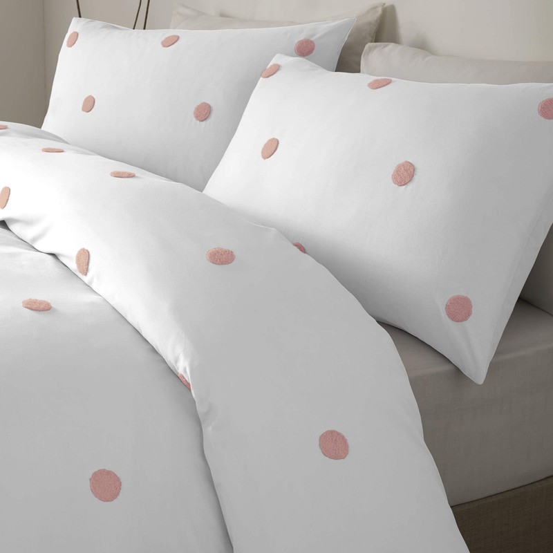 Appletree Garden Duvet Cover Set, 100% Cotton, White with Pink