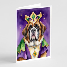 Caroline's Treasures DAC4873GCA7P Saint Bernard King of Mardi Gras Greeting Cards Pack of 8 Blank Cards with Envelopes Whimsical A7 Size 5x7 Blank Note Cards