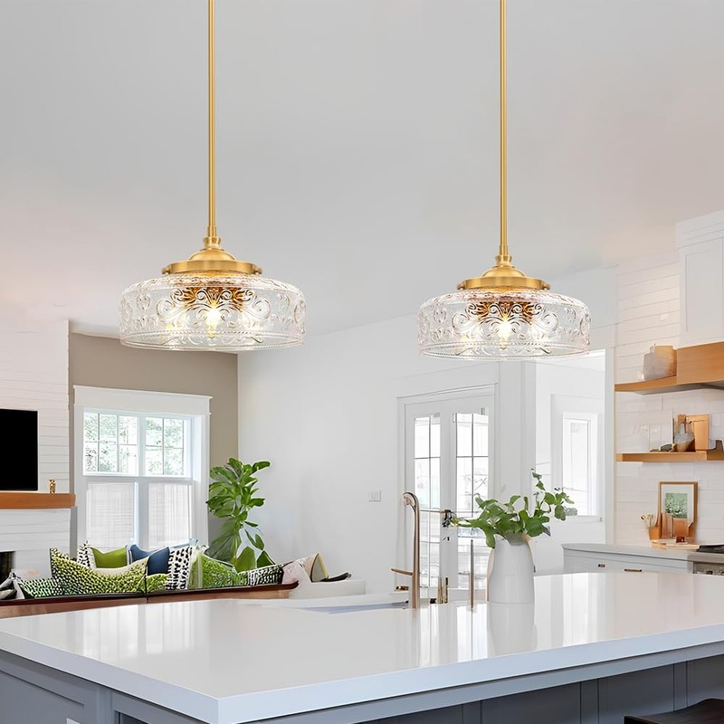 3-Light Adjustable Pendant Lights Kitchen Island, Gold Brushed Metal &