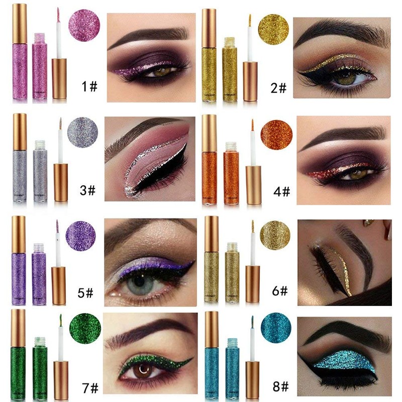 10 Colours Glitter Liquid Eyeliner Set - Shimmer, Smudge-Proof, Waterproof,