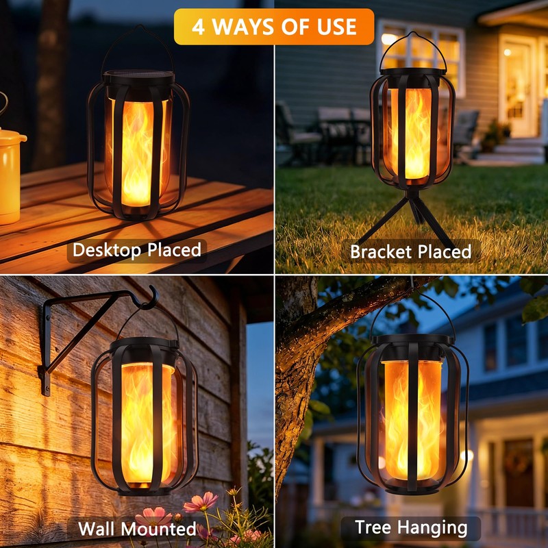 Toodour Solar & Battery Powered Lantern Outdoor Lights, 2 Pack