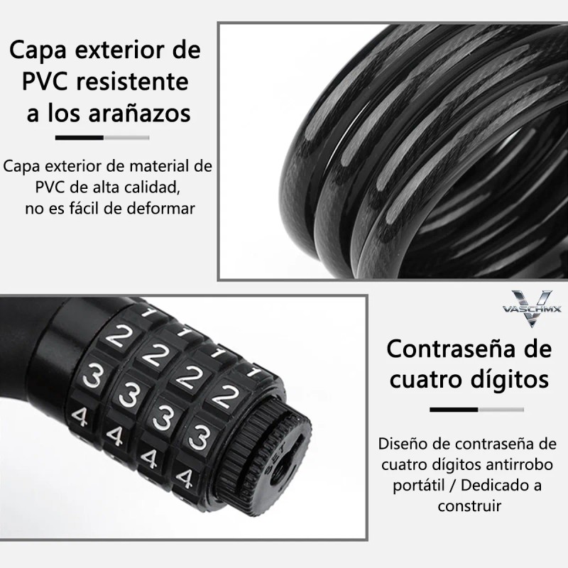 Candado Cadena Gomia Negro 1.2m Combinación Para Bicicleta Moto VRVALUE