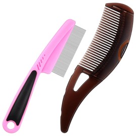 Dandruff Comb Self-cleaning, Wide Hollow Tooth Hair Brush for Scalp Care/Massage/Detox/Clean with Button/Gua Sha Handle for Women Men Kids -Blue&Brown