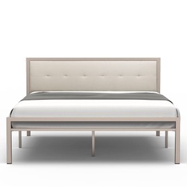 Nazhura Full Size Bed Frame Steady Steel Platform with Fabric Headboard/Footboard (Champagne Color Frame)