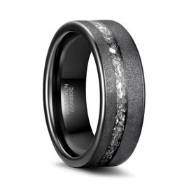 Greenpod 8MM Tungsten Carbide Rings for Men Sandblasted Flat Polished Dark Grey Wedding Band Aluminum Slag and Black Dinas Inlay Comfort Fit Size 9