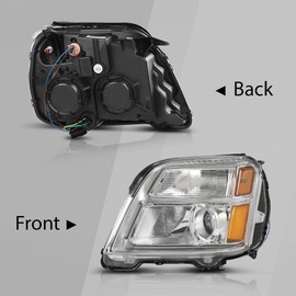 G-PLUS Front Headlight w/Bulbs Left Driver Side Halogen Compatible with GMC Terrain 4-Door Sport Utility 2010-2015,GM2502350 23319179 Clear Lens Chrome Housing Amber Reflector
