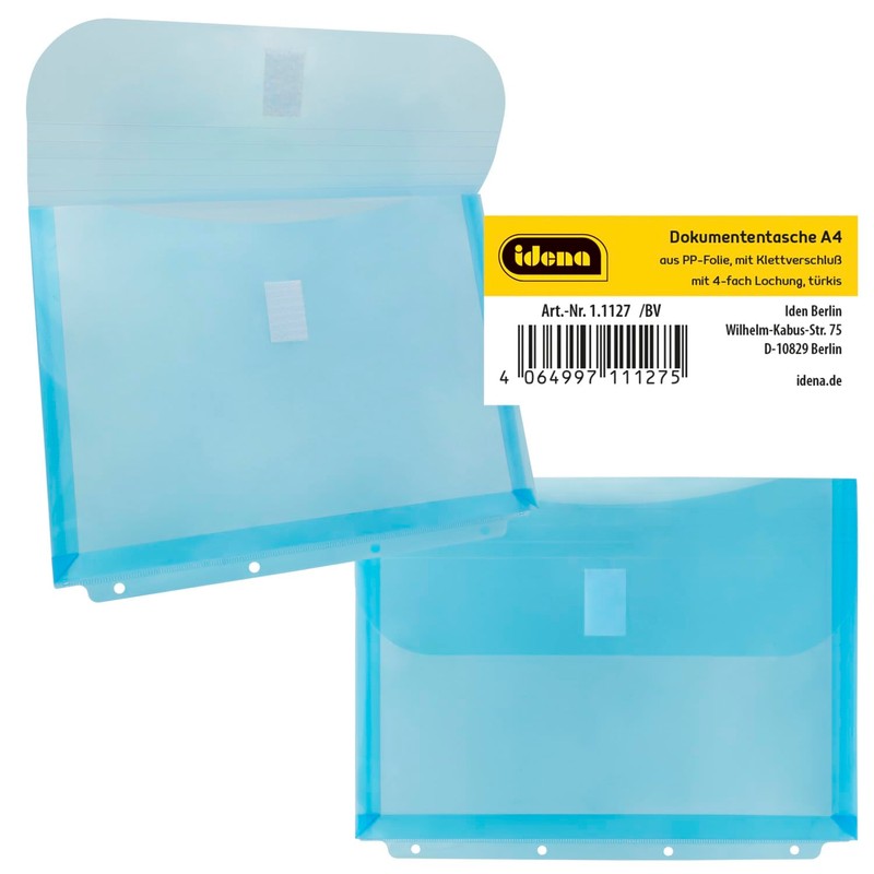 Idena 11127 Document Wallet, A4, Plastic, Sorting Folder in Turquoise