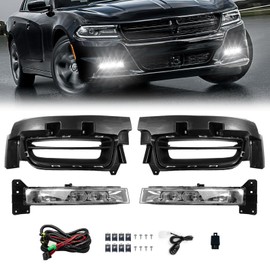 Shocklight LED Fog Lights Fit for 2015 2016 2017 2018 2019 2020 Dodge Charger, A Pair of Front Bumper Fog Lamps with Switch and Wiring Harness- Clear Lens