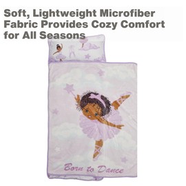 EVERYDAY KIDS Toddler Nap Mat with Removable Pillow - Born to Dance African American Ballerina - Carry Handle with Straps Closure, Rollup Design for Preschool, Daycare, Sleeping Bag - Ages 2-6 Years