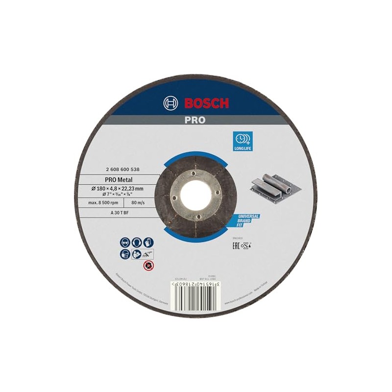 Bosch 2608600538 Grinding Disc for Steel, Black, 180 x 4.8