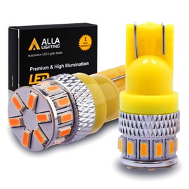 Alla Lighting 168 194 LED Bulbs, Amber Yellow T10 Wedge 360° Side Marker, License, Interior Map, Dome, Trunk Lights W5W 2825 175, Super Bright 3014 18-SMD 12V Replacement for Cars, Trucks, SUVs, Vans