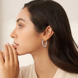 FOCALOOK 925 Sterling Silver Hoop Earrings for Women, Circle Endless Round Hoops, 30mm Hypoallergenic Earrings