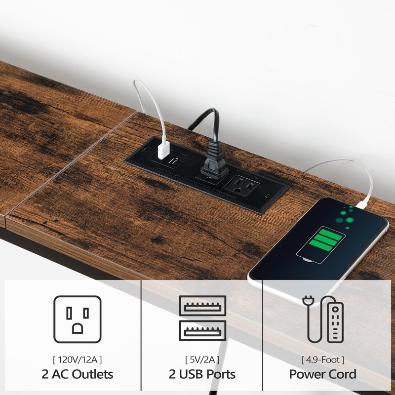 MAHANCRIS 78.7" Console Table with Power Outlet, Narrow Sofa Table,