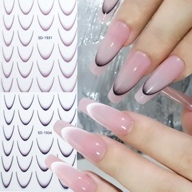 6sheets 3D Self Adhesive French Tip Nail Art Stickers - Multi Color Nail Decals for Women & Girls - DIY Nail Decoration Supplies