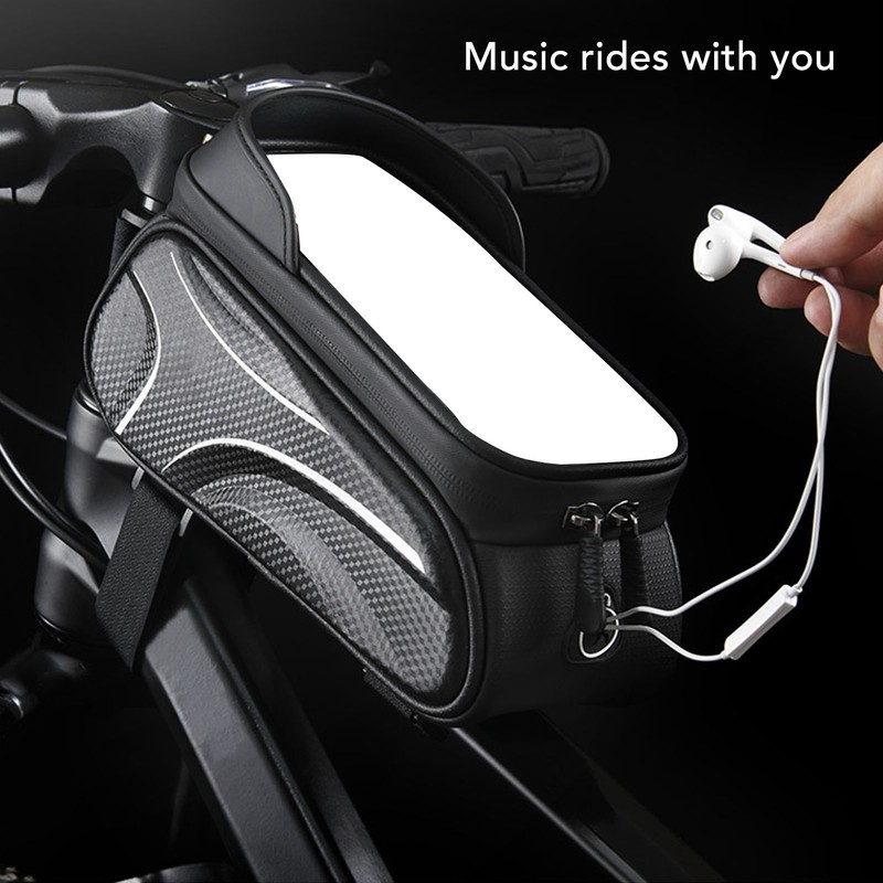 Bike Phone Mount Bag Large Capacity Waterproof Carbon Pattern PU
